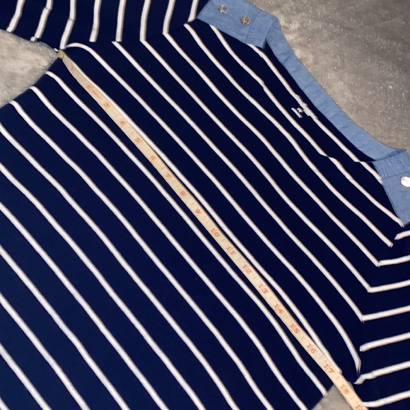 Kim Rogers Nautical Navy Striped Over Denim Layered-Look 3/4 Sleeve Anchor Top - Picture 12 of 16